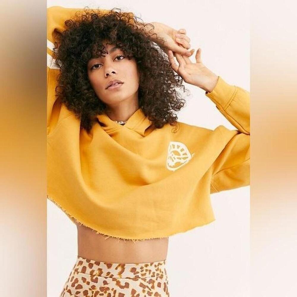 Free People Baldwin Hoodie Cropped Sweatshirt  yellow size XS casual comfy chic